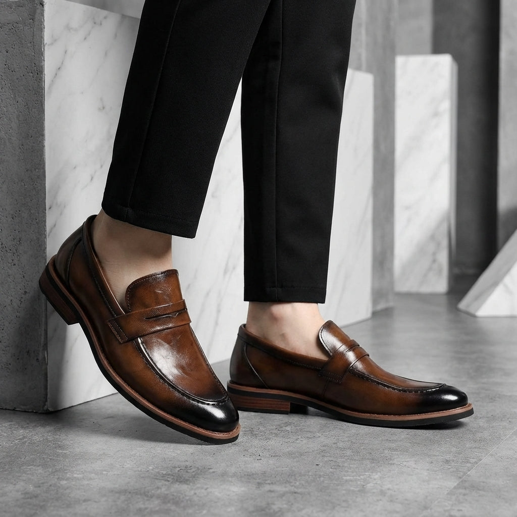 Rowan | Men's Leather Penny Loafer Brown Slip On Shoes