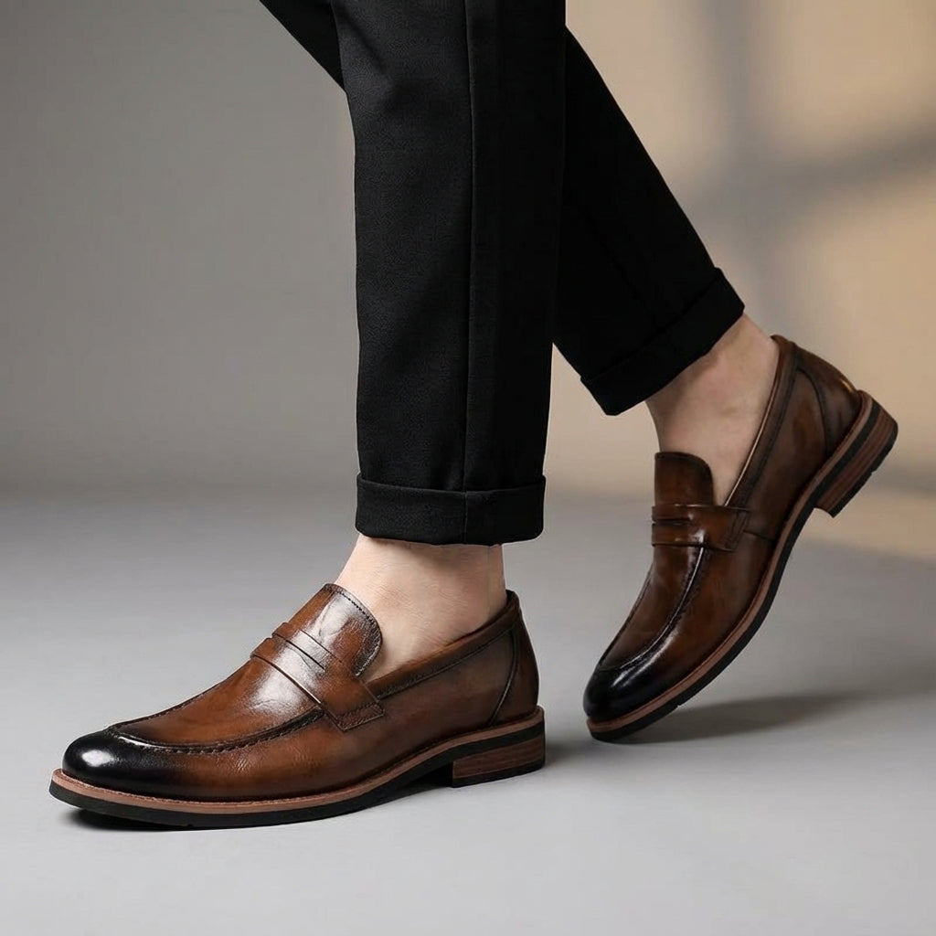 Rowan | Men's Leather Penny Loafer Brown Slip On Shoes