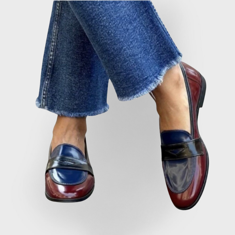 Vera | Women's Penny Loafer Cream Navy Patent Leather