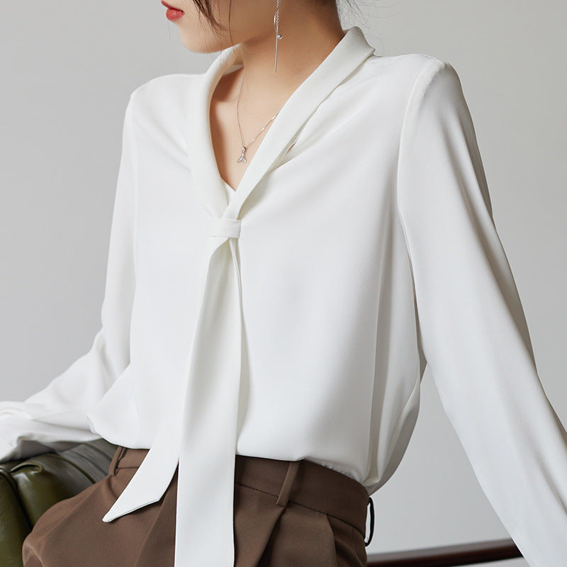 Vera | Women's Tie Front Blouse Long Sleeve White