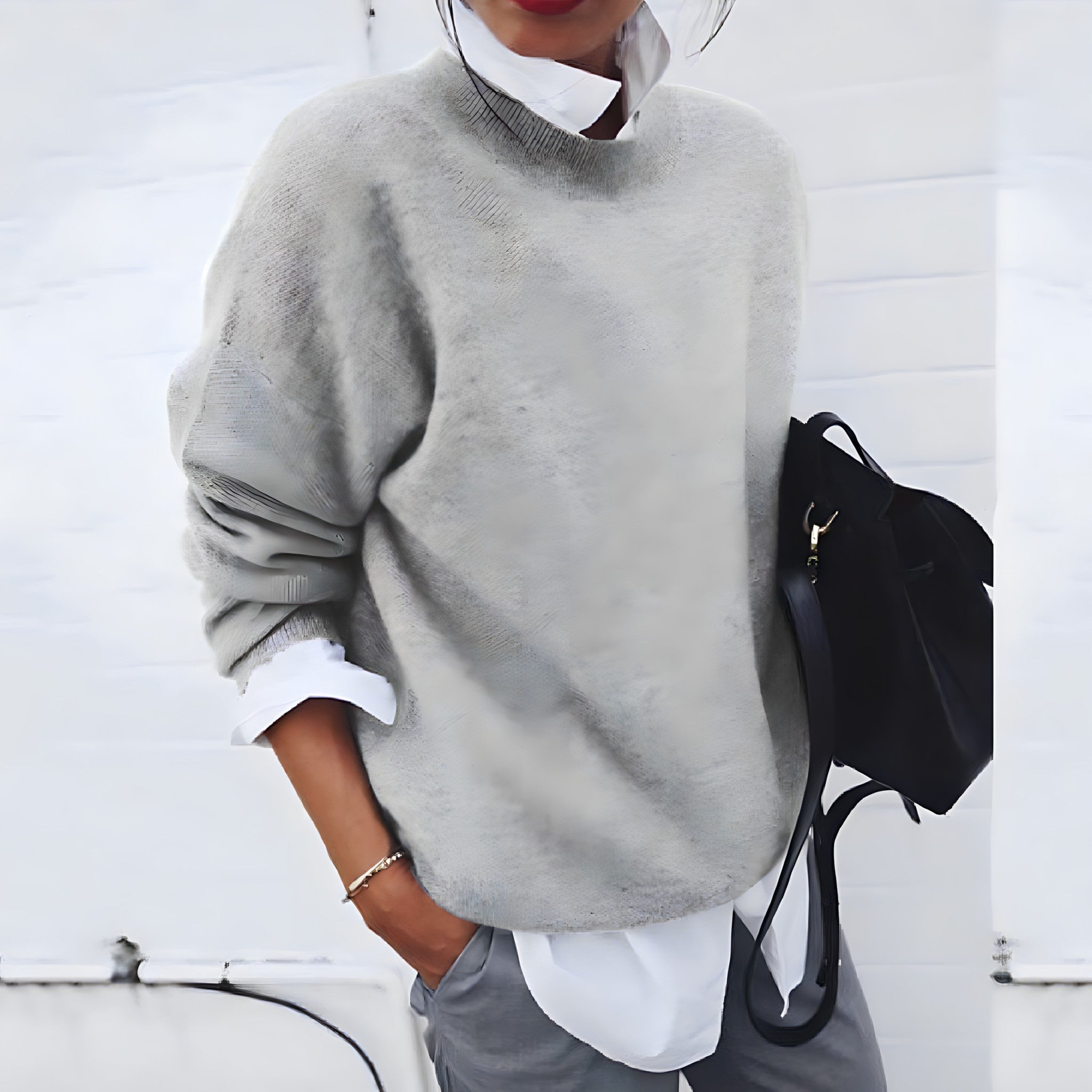 Ada | Women's Oversized Crew Neck Sweater Light Blue Knit