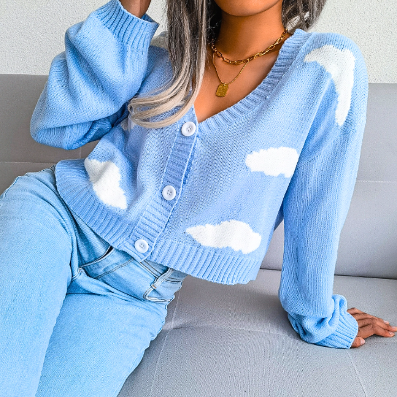Ivy | Women's Cropped Cloud Cardigan Light Blue V Neck
