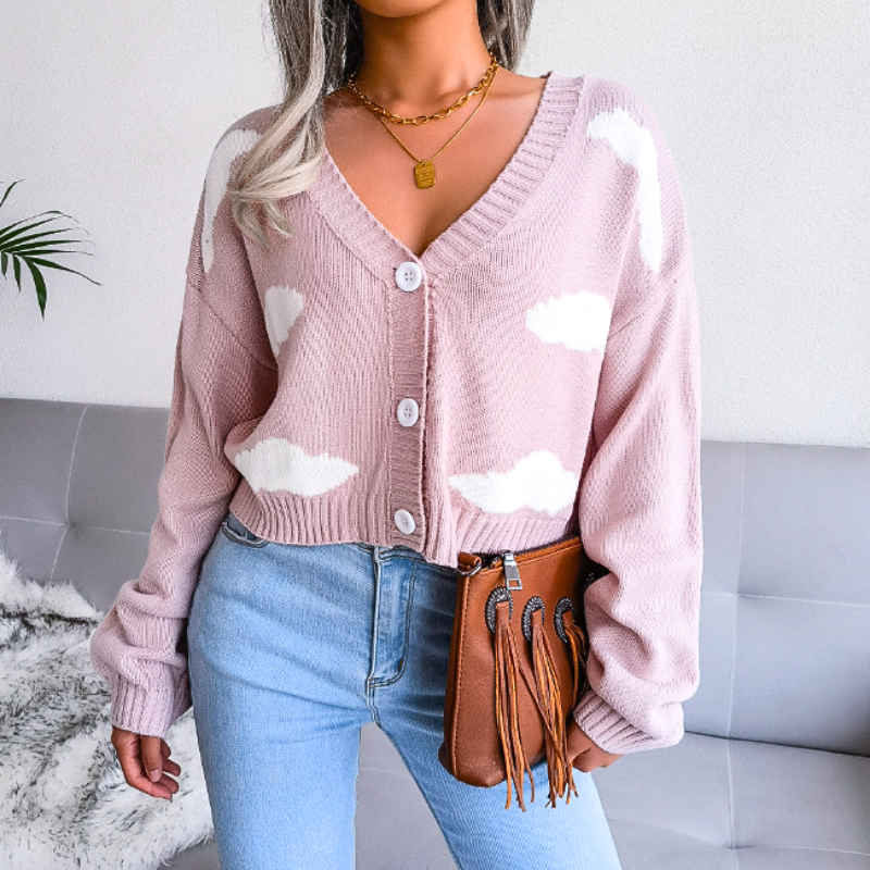 Ivy | Women's Cropped Cloud Cardigan Light Blue V Neck