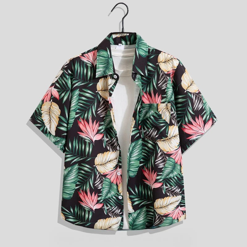 Axel | Men's Hawaiian Shirt Navy Floral White Orange