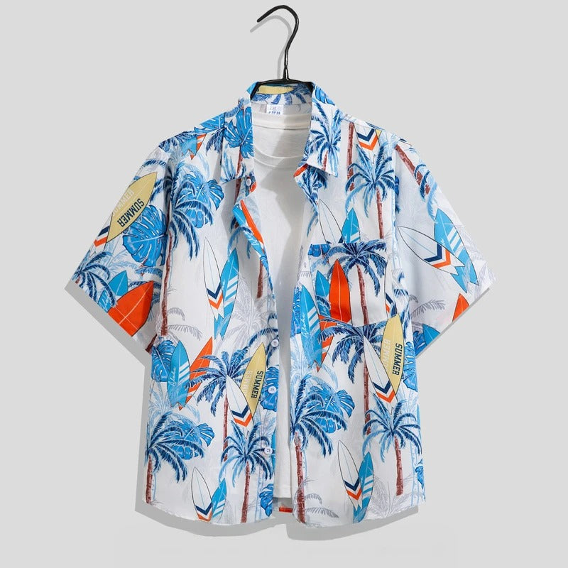 Axel | Men's Hawaiian Shirt Navy Floral White Orange