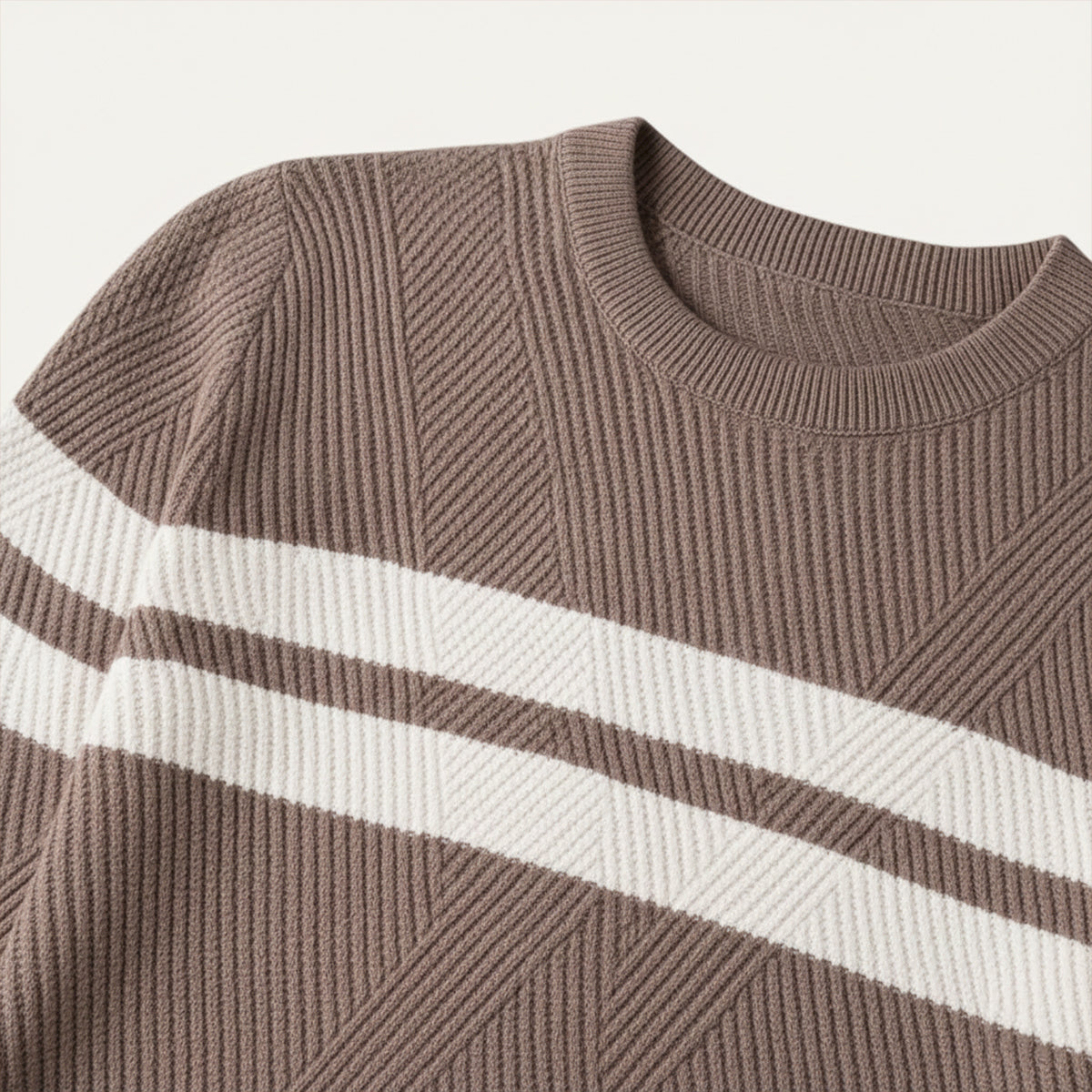 Axel | Men's Crew Neck Sweater Taupe Cream Striped