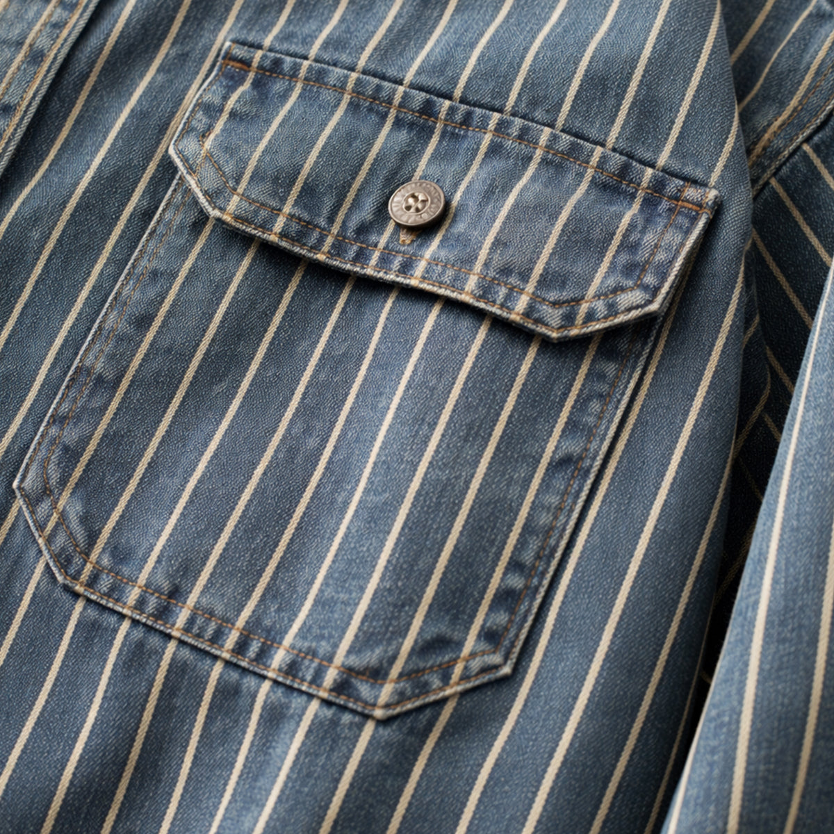 Axel | Men's Vintage Pinstripe Denim Shirt Blue Light Wash