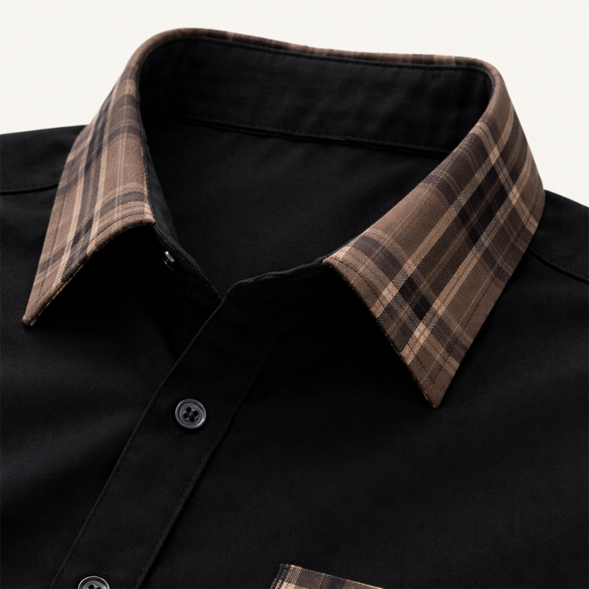 Erik | Men's Button Up Shirt Black Plaid Collar Long Sleeve
