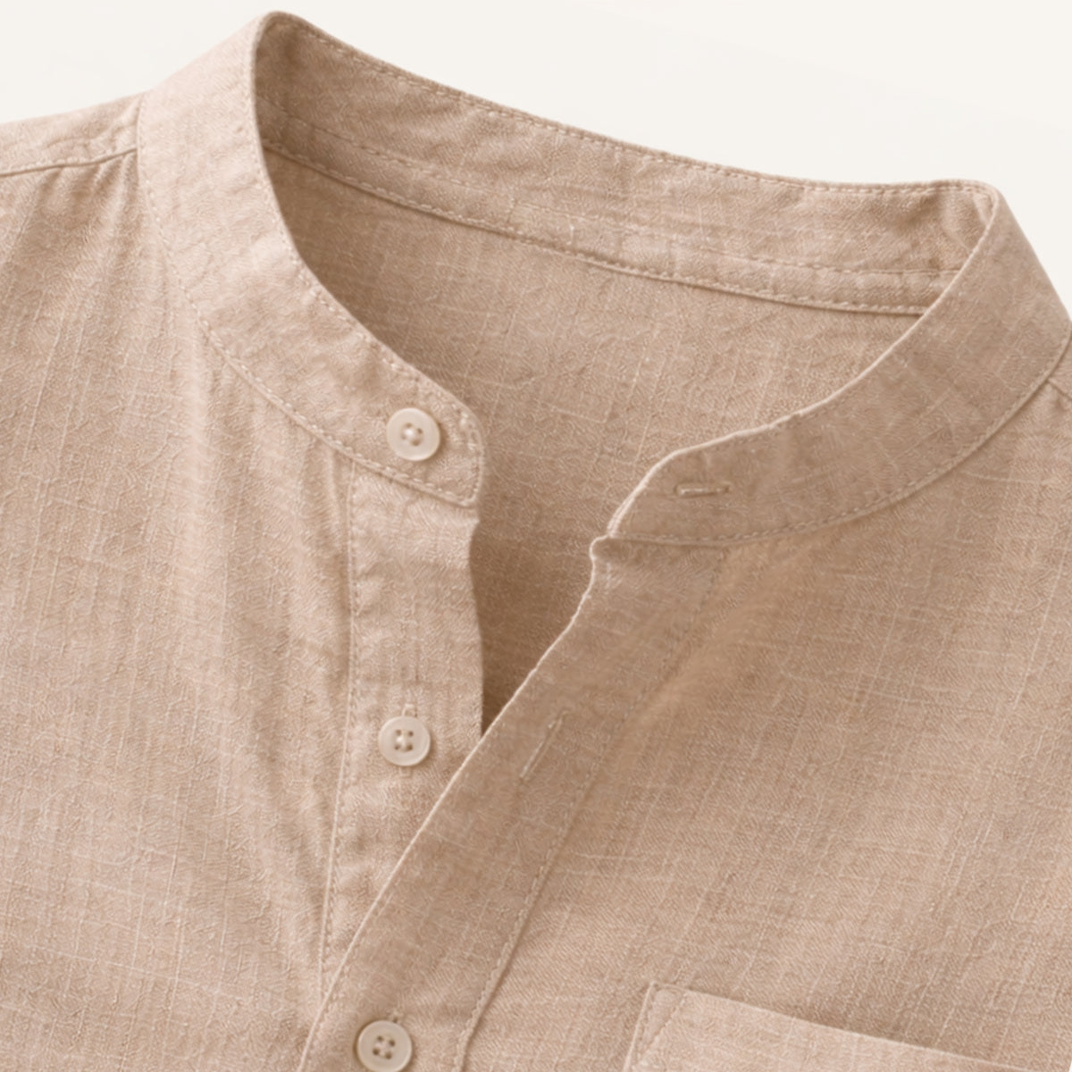 Rhys | Men's Casual Linen Henley Shirt Cream Short Sleeve