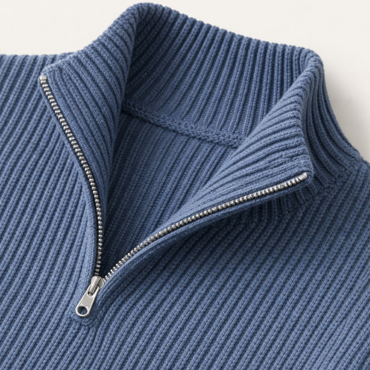 Callum | Men's Quarter Zip Sweater Blue Ribbed Knit