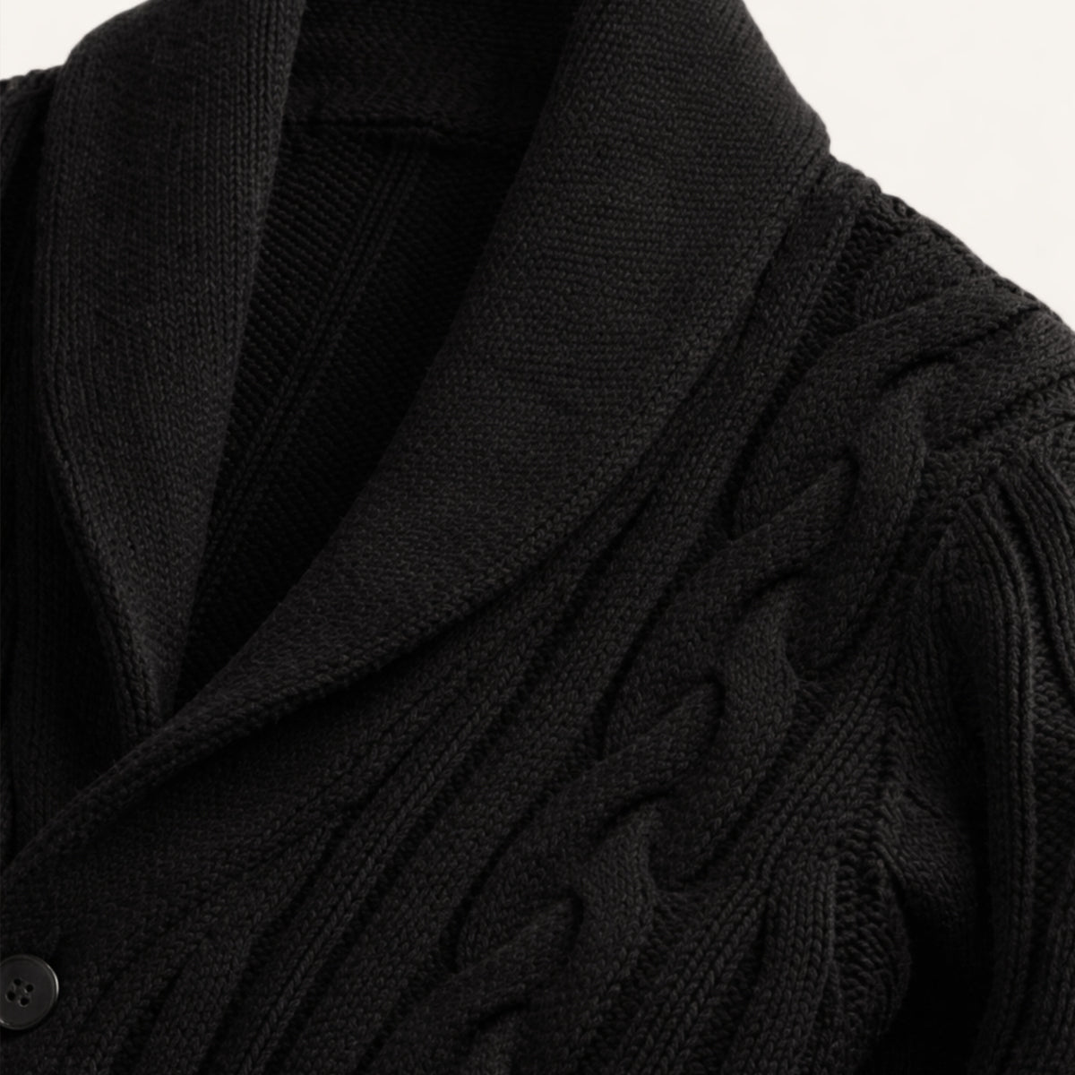 Axel | Men's Cable Knit Cardigan Black Shawl Collar Button Up