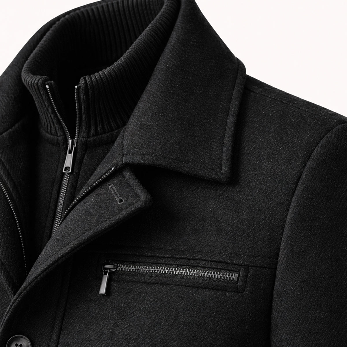Wyatt | Men's Wool Blend Overcoat Black Button Closure