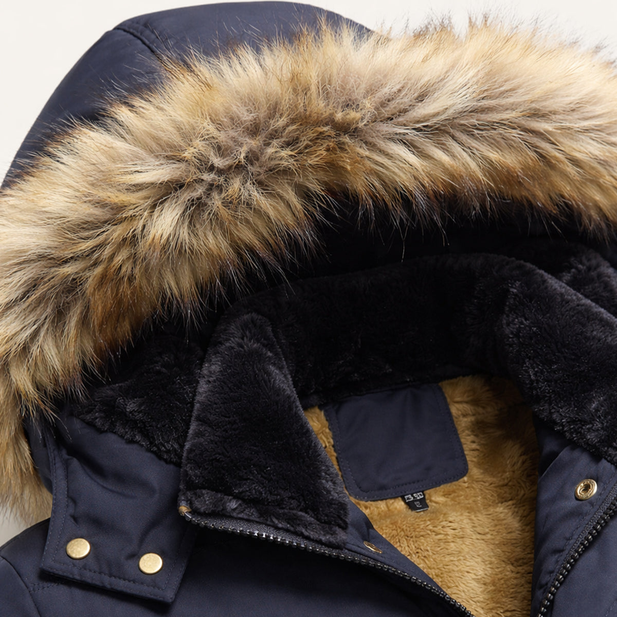 Rhys | Men's Puffer Jacket Navy Faux Fur Hooded Winter Coat