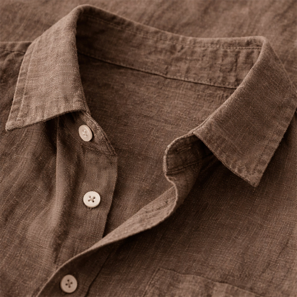 Beau | Men's Linen Button Up Shirt Brown Long Sleeve Casual