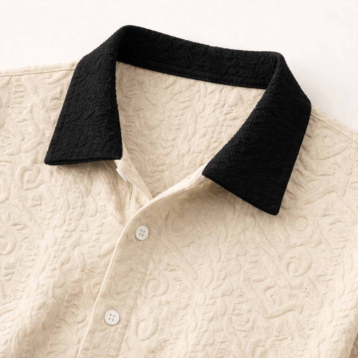 Kael | Men's Lounge Set Cream Textured Short Sleeve Button Up