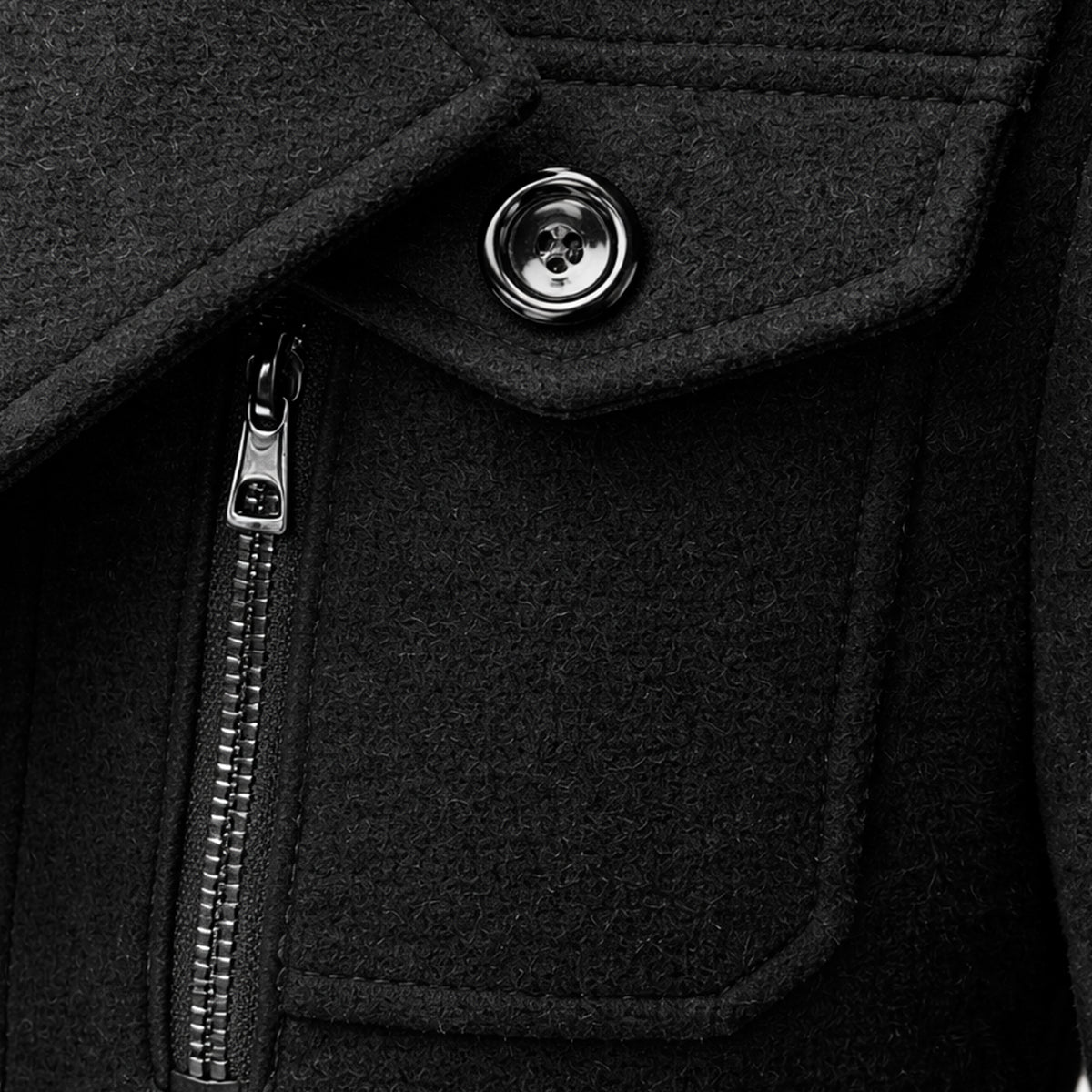 Voss | Men's Wool Blend Overcoat Black With Removable Collar