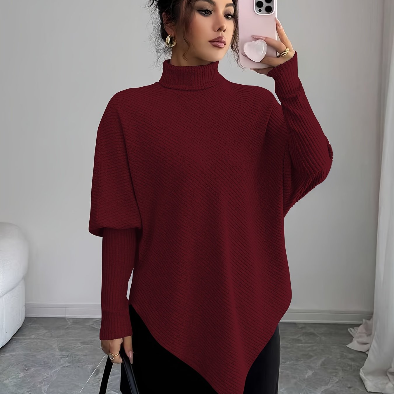 Stella | Women's Oversized Turtleneck Sweater Brown