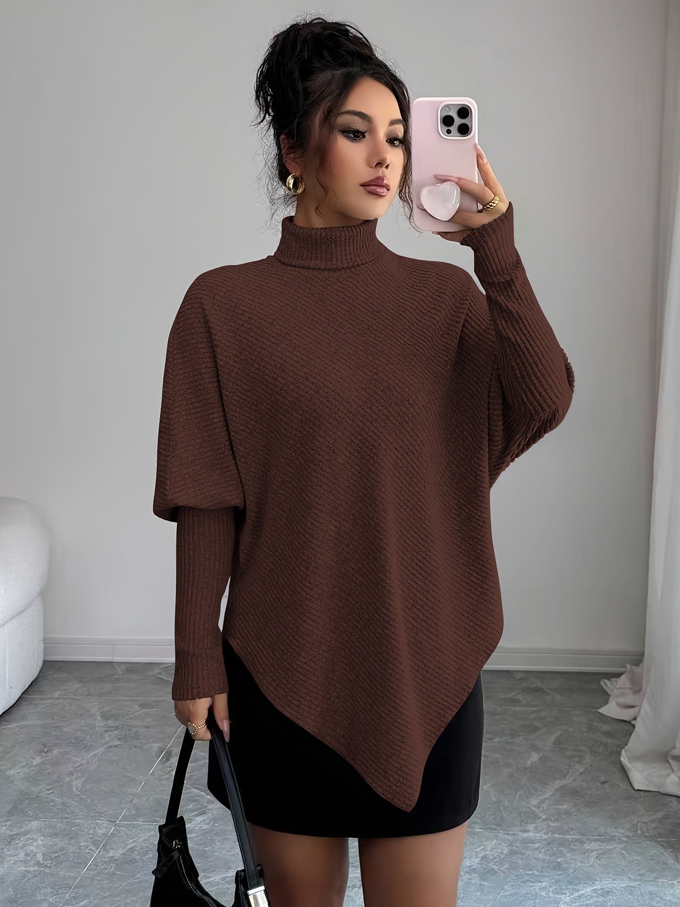 Stella | Women's Oversized Turtleneck Sweater Brown