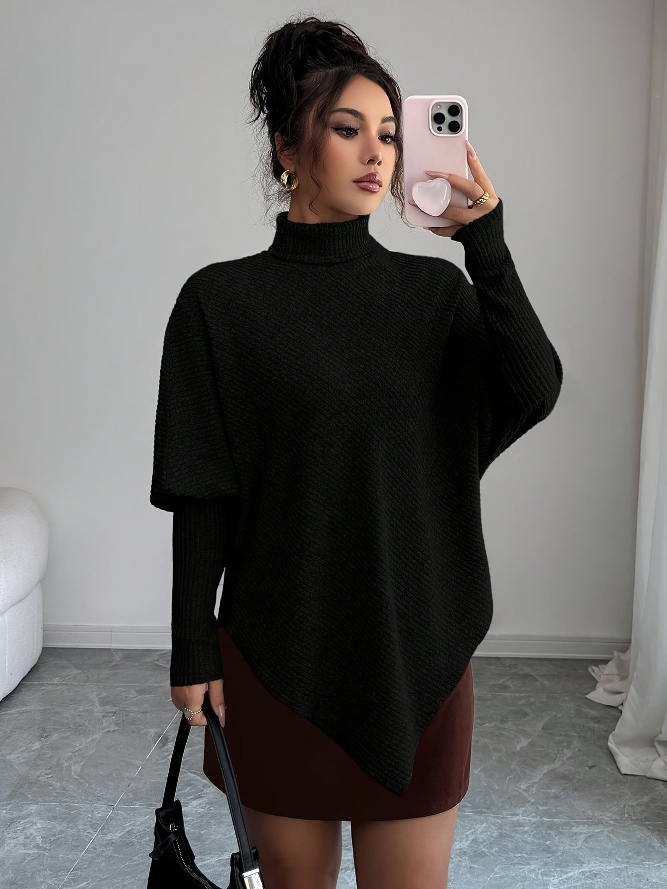 Stella | Women's Oversized Turtleneck Sweater Brown