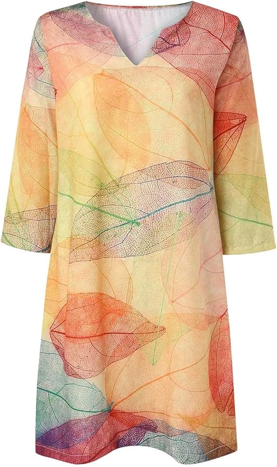 Alma | Women's Boho Print Midi Dress Multicolor Leaf