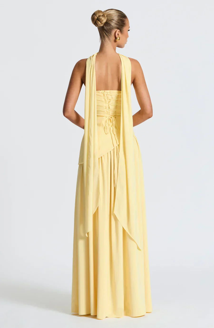 Maeve | Women's Strapless Halter Maxi Dress Cream High Slit