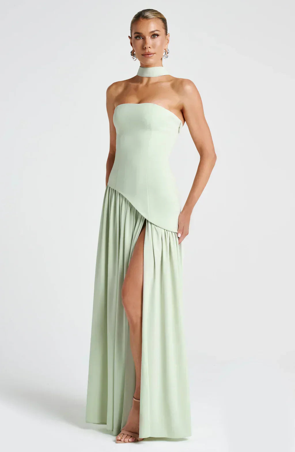Maeve | Women's Strapless Halter Maxi Dress Cream High Slit