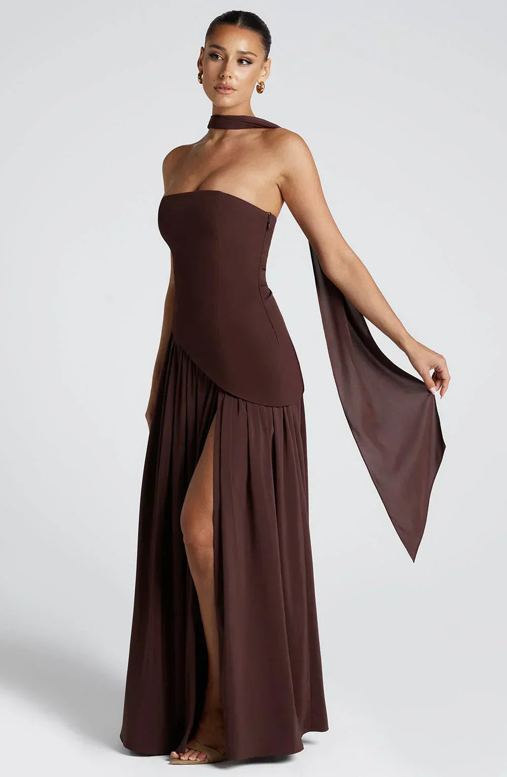 Maeve | Women's Strapless Halter Maxi Dress Cream High Slit