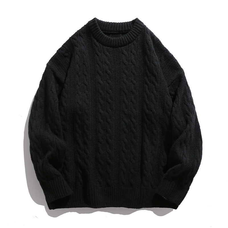 Axel | Men's Cable Knit Sweater Burgundy Crew Neck