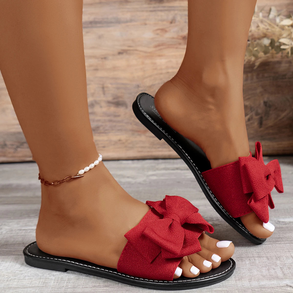 Maeve | Women's Bow Slide Sandals Pink Comfort Flat