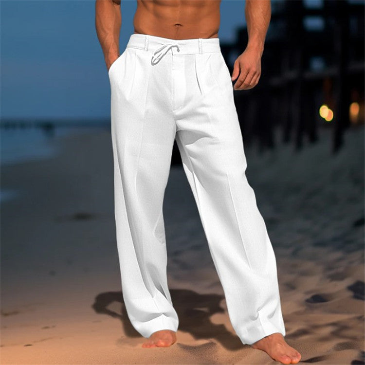Axel | Men's Linen Pants White Drawstring Relaxed Fit