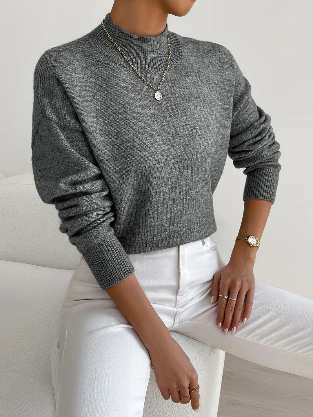 Maeve | Women's Crew Neck Sweater Cream Knit Long Sleeve