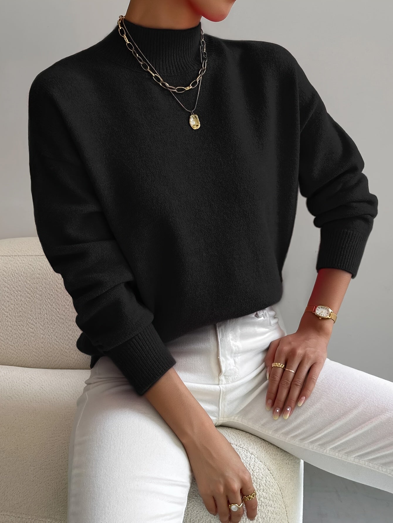 Maeve | Women's Crew Neck Sweater Cream Knit Long Sleeve