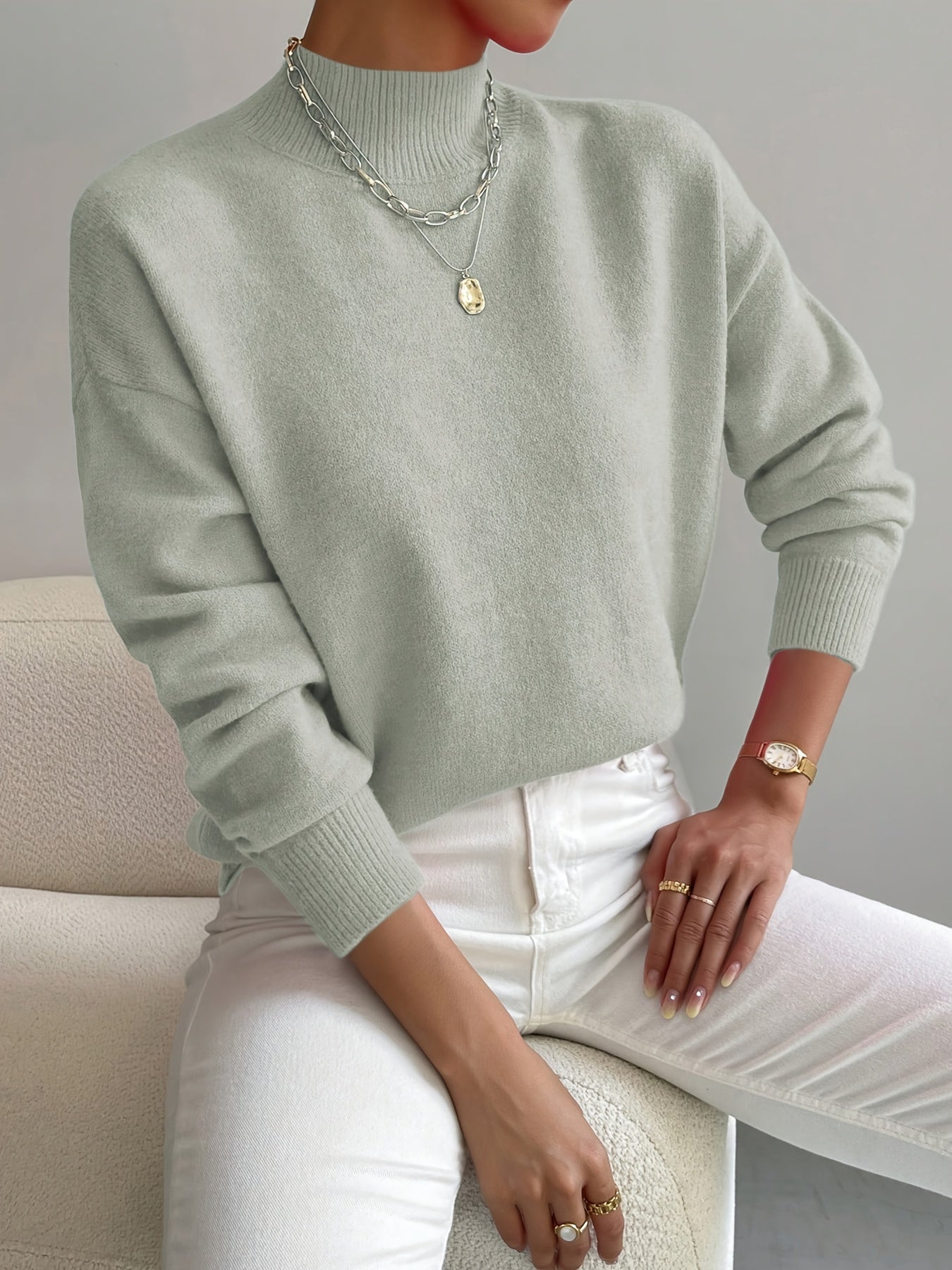 Maeve | Women's Crew Neck Sweater Cream Knit Long Sleeve