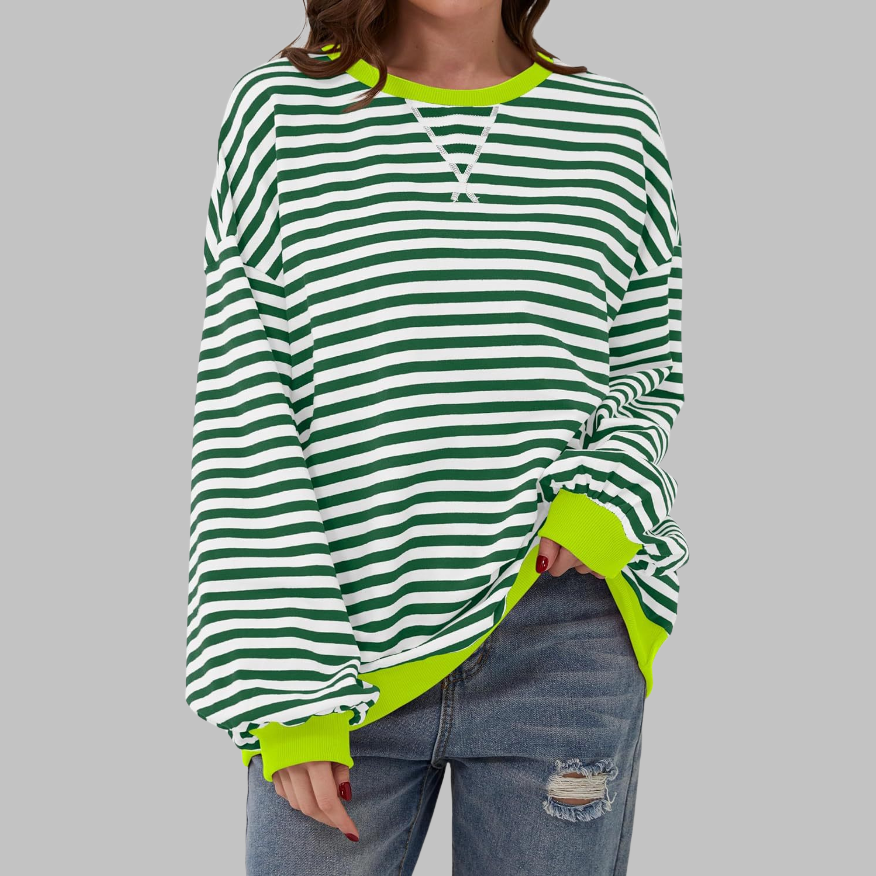 Lola | Women's Striped Long Sleeve Sweater Black White Blue Trim