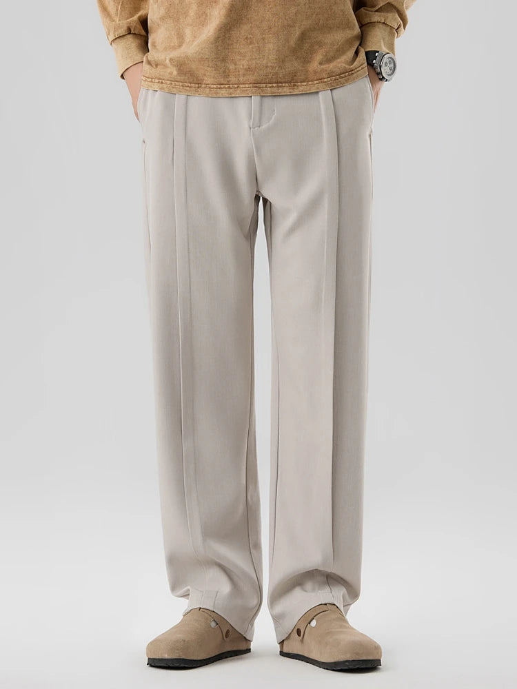 Rowan | Men's Pleated Dress Pants Beige Straight Leg