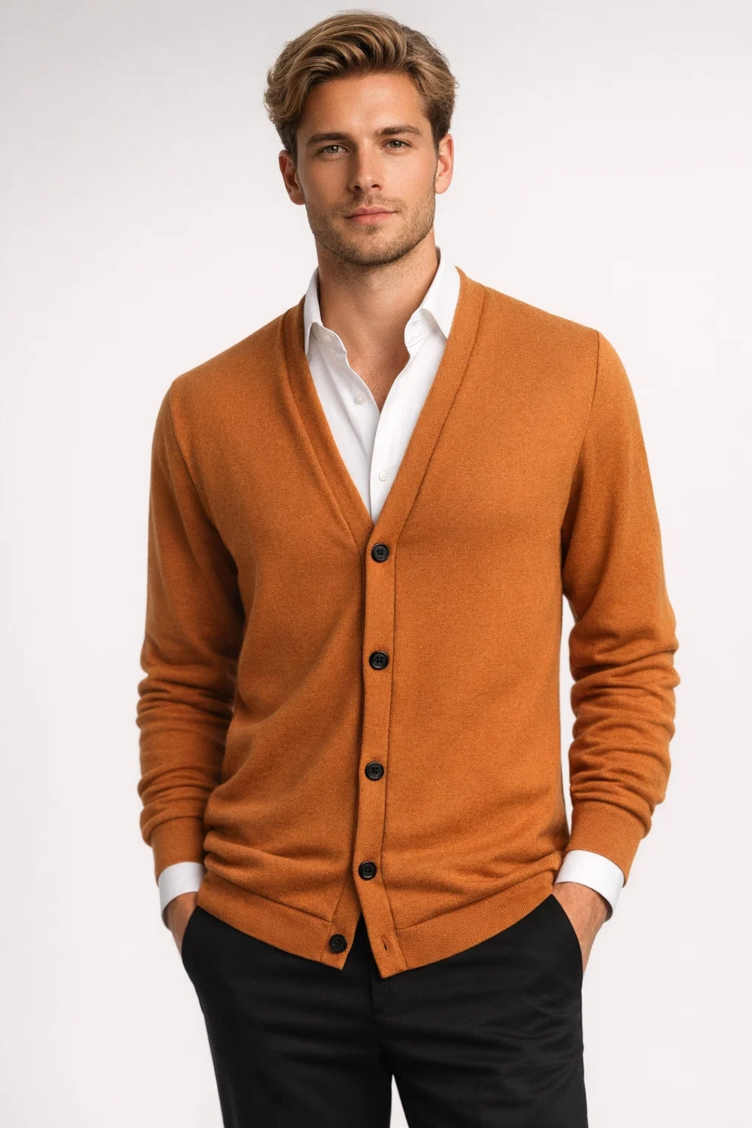 Rowan | Men's Cardigan Sweater Burnt Orange Button Up