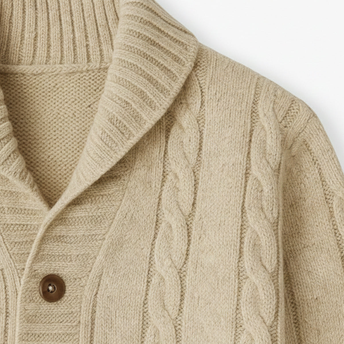 Axel | Men's Cable Knit Cardigan Cream Shawl Collar Button Front