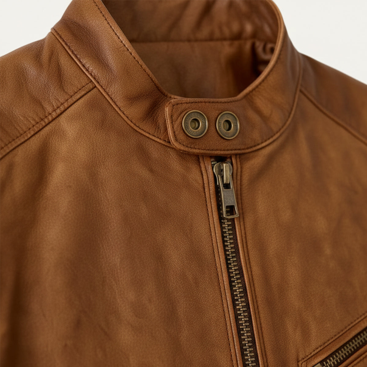 Erik | Men's Leather Jacket Brown Moto Zip Pocket