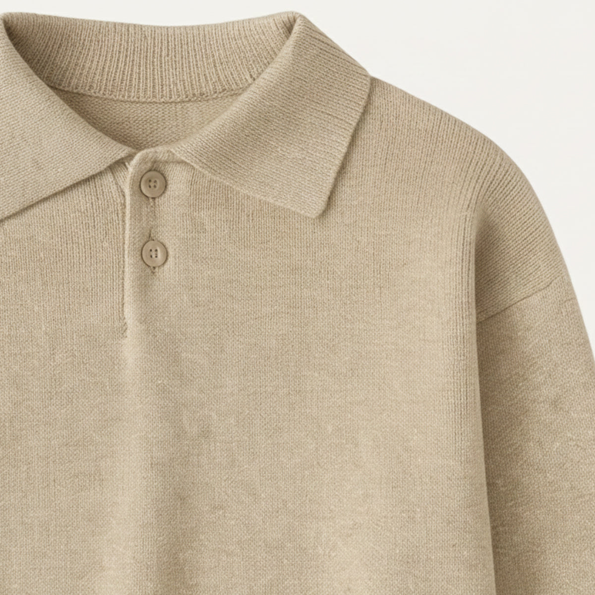 Beau | Men's Crew Neck Polo Sweater Cream Cashmere Long Sleeve