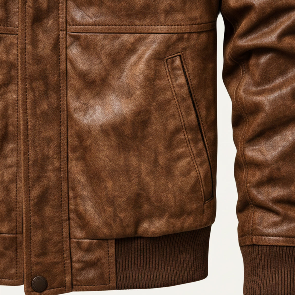 Axel | Men's Leather Bomber Jacket Brown Hooded Zip Up