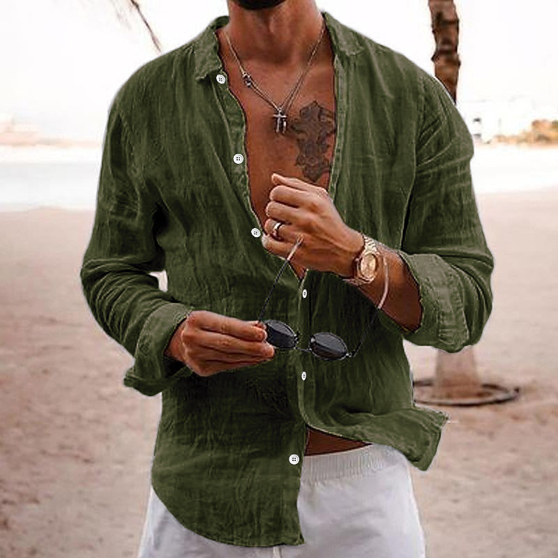 Axel | Men's Linen Button Up Shirt White Long Sleeve
