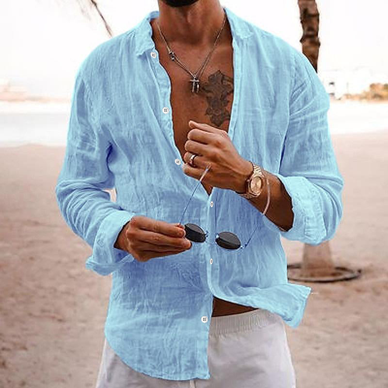 Axel | Men's Linen Button Up Shirt White Long Sleeve