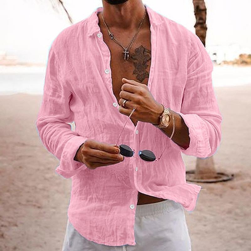 Axel | Men's Linen Button Up Shirt White Long Sleeve