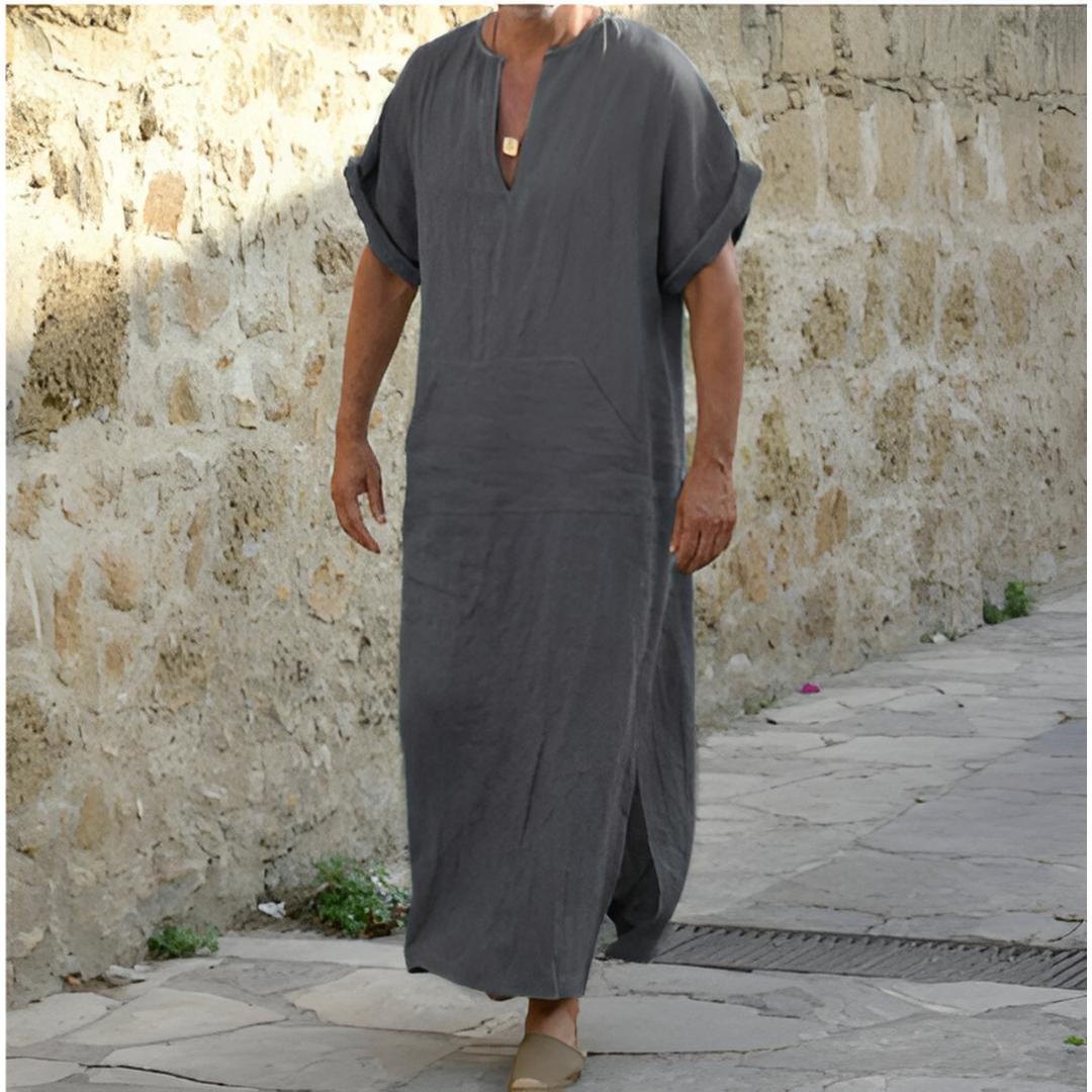 Arlo | Men's Boho Linen Long Shirt Black V Neck
