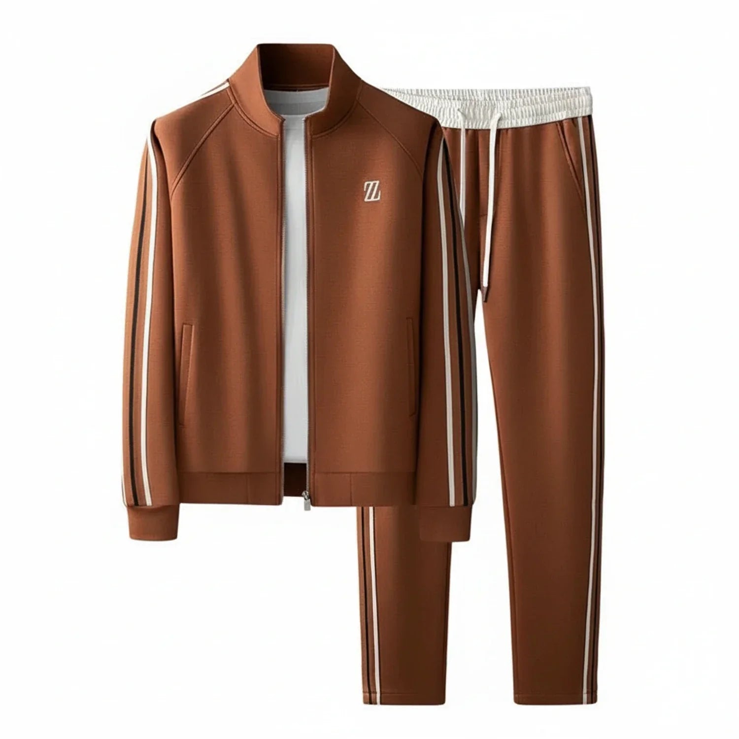 Vance | Men's Tracksuit Brown Zip Up Jacket Jogger Set