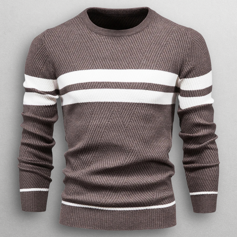 Axel | Men's Crew Neck Sweater Sage Green White Stripe