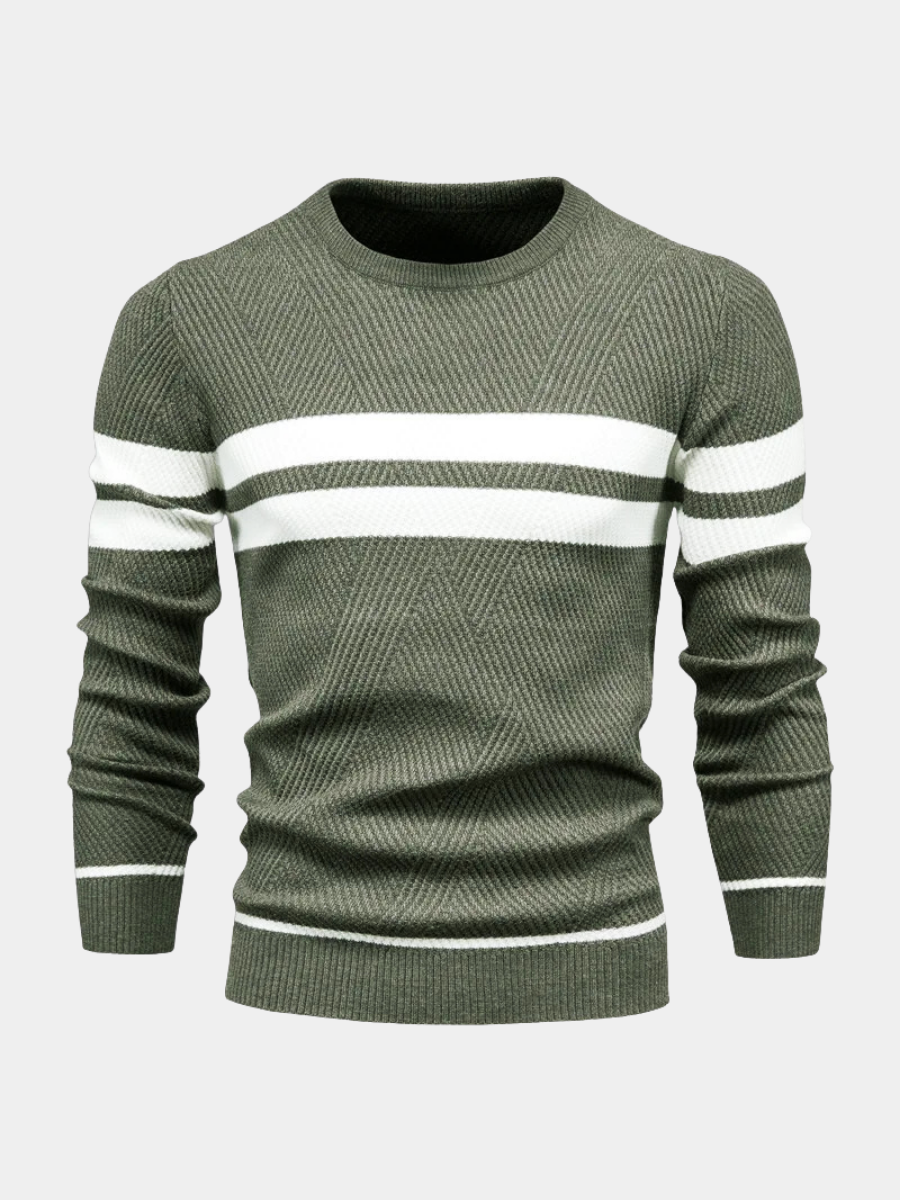Axel | Men's Crew Neck Sweater Sage Green White Stripe