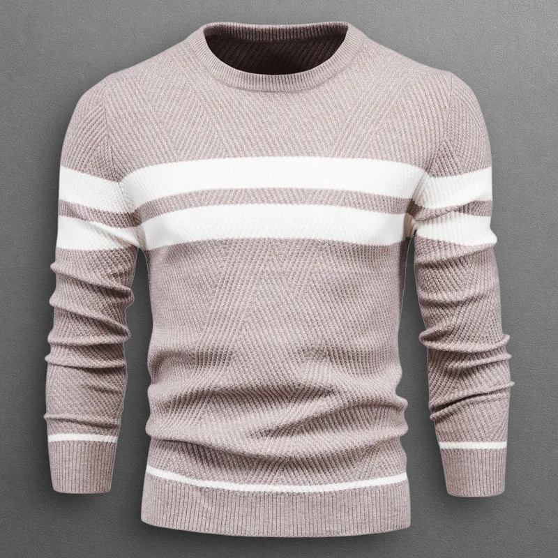 Axel | Men's Crew Neck Sweater Sage Green White Stripe