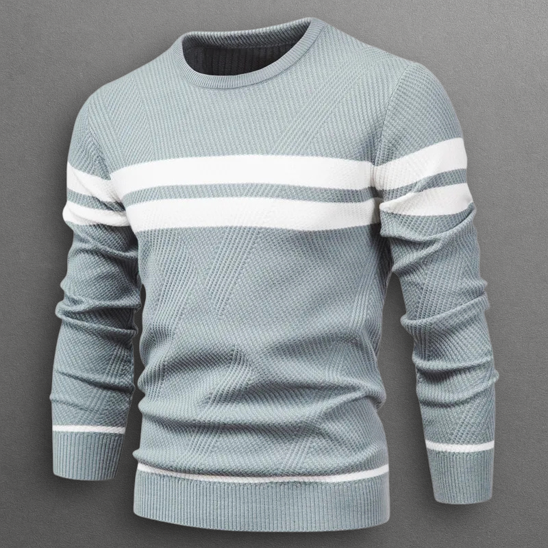 Axel | Men's Crew Neck Sweater Sage Green White Stripe