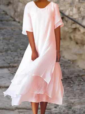 Nina | Women's Linen Midi Dress White Short Sleeve
